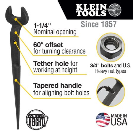 Klein Tools Spud Wrench, 1-1/4-Inch Nominal Opening with Tether Hole 3212TT